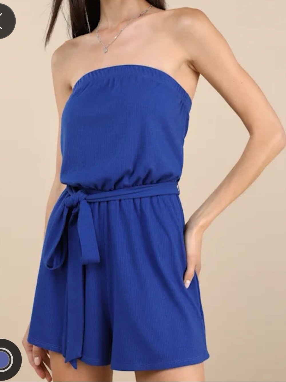 Lulu's Cobalt Blue Strapless Tie-Waist Romper